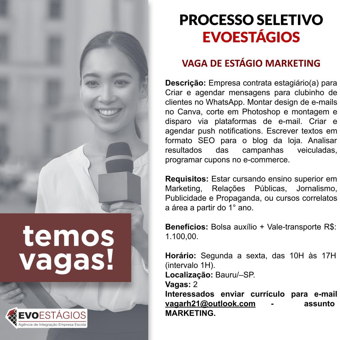 VAGA DE ESTÁGIO MARKETING.